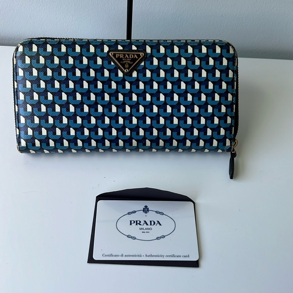 Saffiano leather large zip around wallet with authentication card